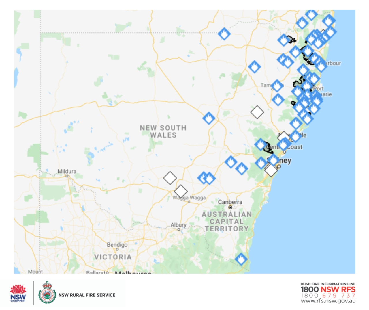 The RFS says there are still 51 fires burning across NSW. Picture; RFS