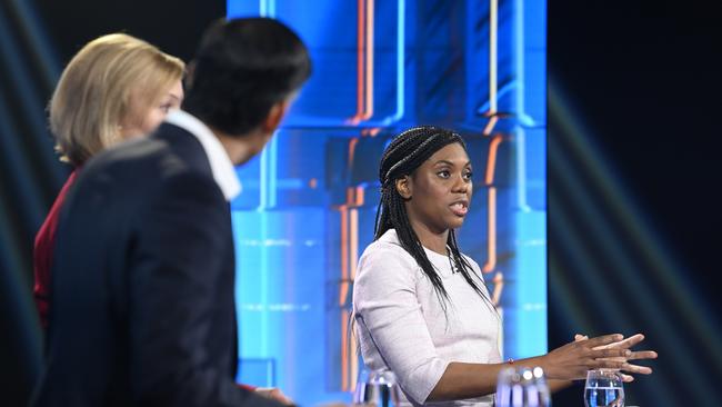 Kemi Badenoch speaks during Britain's Next Prime Minister: The ITV Debate. A third debate has been cancelled after ‘Blue on Blue’ attacks. Picture: Supplied.