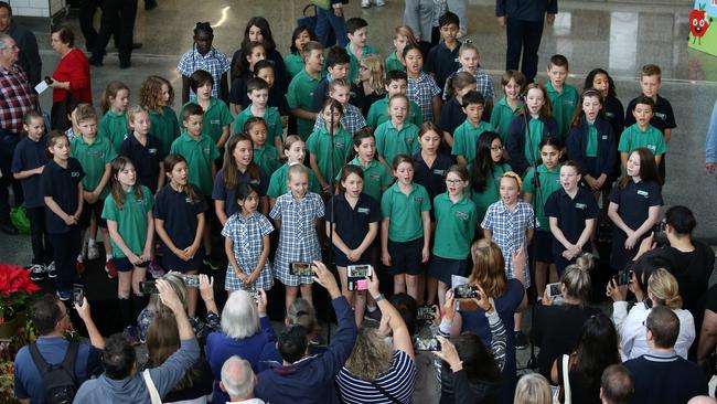 Robberts McCubbin Primary School’s choir performs at the opening. Picture: George Salpigtidis