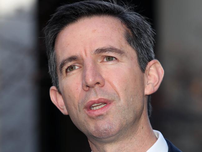 Acting Treasurer Simon Birmingham during a doorstop in Canberra to respond to the Shadow TreasurerÕs  Jim Chalmers Press Club address in Canberra. Picture Gary Ramage