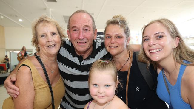 The Hutchisons are a family unit again. Rohanne Hutchison, Jim Hutchison, Rebecca Knight, Kimberly Hutchison and granddaughter Holly Hutchison (front). Picture Glenn Hampson