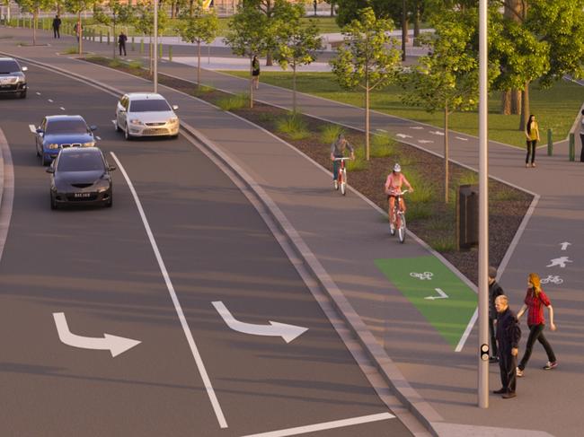 Looking at the new super tram stop on the eastern side of the Punt Road/Swan Street intersection and pedestrian areas next to Swan Street. Hoddle St render.