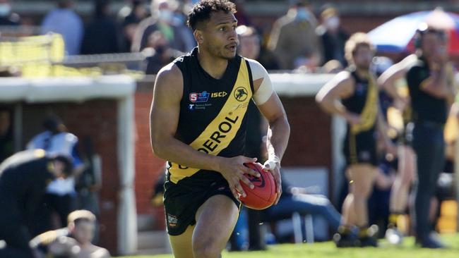 Marlon Motlop playing for Glenelg in the SANFL. Picture: Ross Starkey.