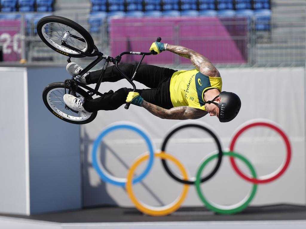 Aussie BMX gold medallist Logan Martin made being mid air on a bike look easy. Picture: Alex Coppel.