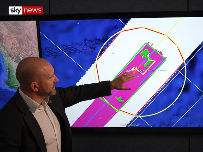 ATSB Chief Commissioner Angus Mitchell looks at the search area. Picture: Supplied/Sky News