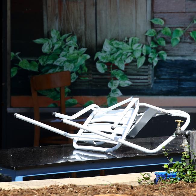 A crushed chair at the scene. Picture: Toby Zerna