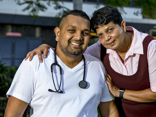 Dinesh Palipana is a quadriplegic who will start work as a doctor at Gold Coast University Hospital on Monday. Dinesh with his mother Anne Palipana. Picture: Jerad Williams.