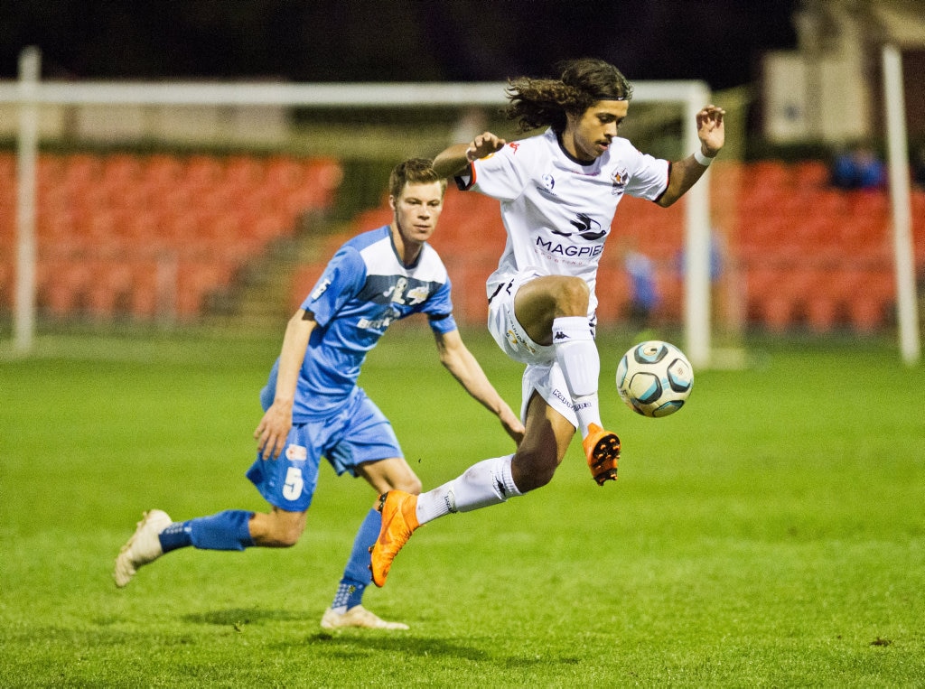 Wade Hall, Thunder and Jayden Salam, Magpies. Picture: Nev Madsen