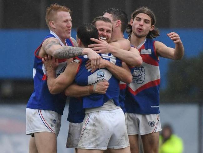 North Heidelberg players celebrate a goal. Picture: Nathan William Media