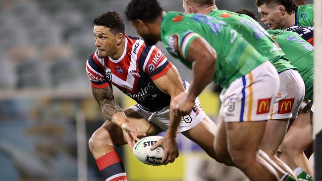 Sonny Bill Williams played a hand in a James Tedesco try after finding himself at dummy half. Picture: Phil Hillyard.