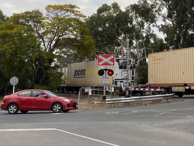 A freight train is blocking peak-hour traffic on the Belair line. Picture: Alina Eacott / ABC