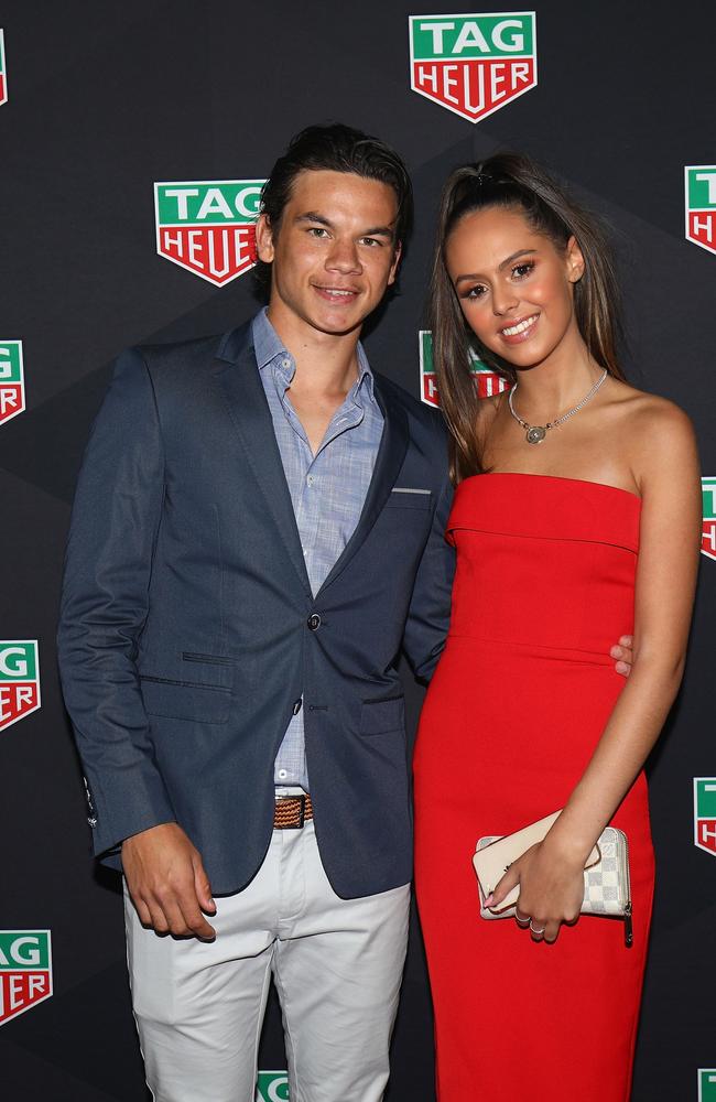 Daniel Rioli and Mia Fevola arrive at the TAG Heuer Australia Grand Prix Party at Luminare. Picture: Graham Denholm/Getty Images for Tag Heuer