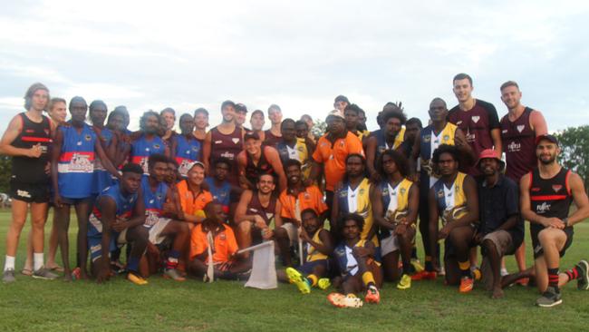 Essendon's first to forth-year players spent a day on the Tiwi Islands. Picture: NATALIE MacGREGOR