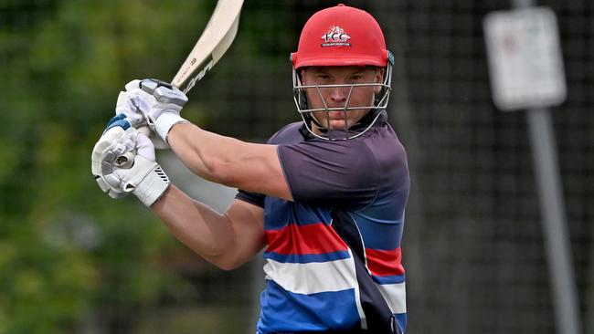 FootscrayÃs Dean J Russ during the Victorian Premier Cricket Footscray v Melbourne University match in Footscray, Saturday, Nov. 26, 2022. Picture: Andy Brownbill