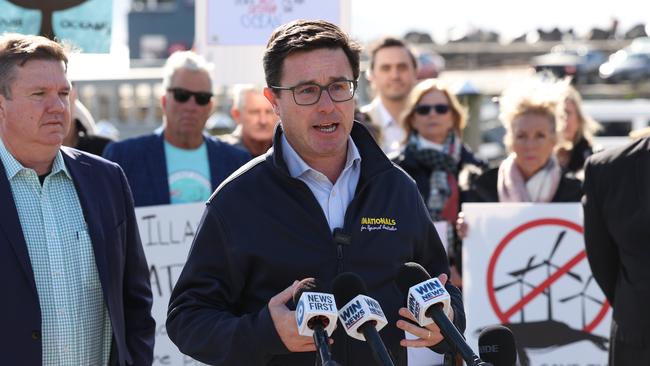 Nationals leader David Littleproud meets with locals to discuss the planned offshore wind zone on the NSW south coast on Monday. Picture: Rohan Kelly