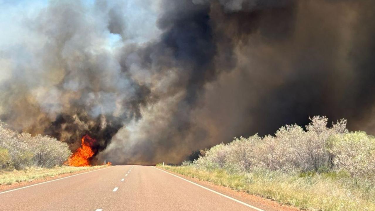 Bushfires NT have confirmed Wildfire activity in the area has increased with heavily smoke impacting the Stuart Highway between Wycliffe Well and Karlu Karlu / Devils Marbles Conservation Reserve. Picture: Bushfires NT.