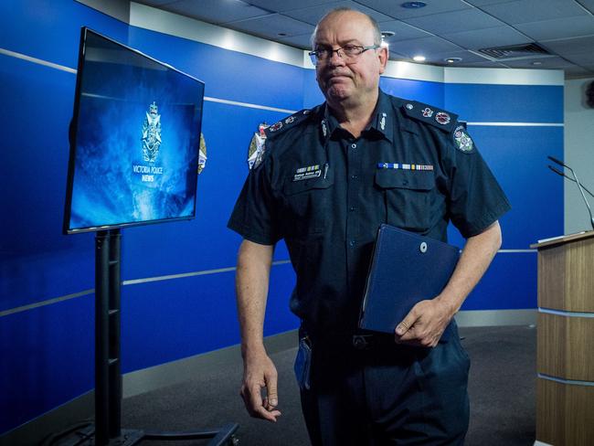 Chief Commissioner Graham Ashton makes a statement in relation to todayÕs High Court judgment and the GovernmentÕs announcement of a Royal Commission. Picture: Jake Nowakowski