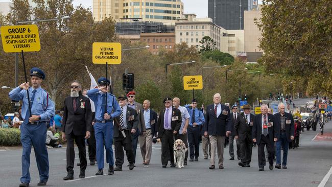 AThe Anzac Day march through the CBD. Picture: NCA NewsWire / Naomi Jellicoe