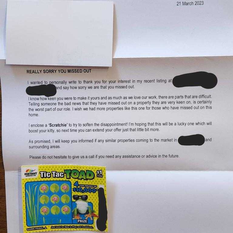 A rejected homebuyer received a scratchie with the bad news. Picture: Reddit