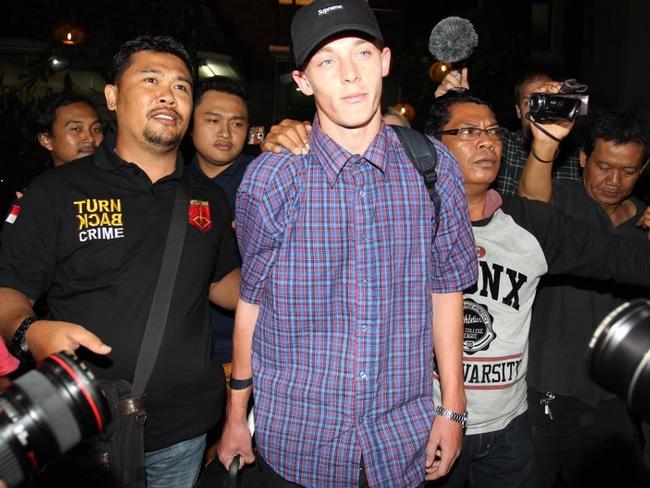 Jamie Murphy is freed from a Bali police station. Picture: Lukman S. Bintoro