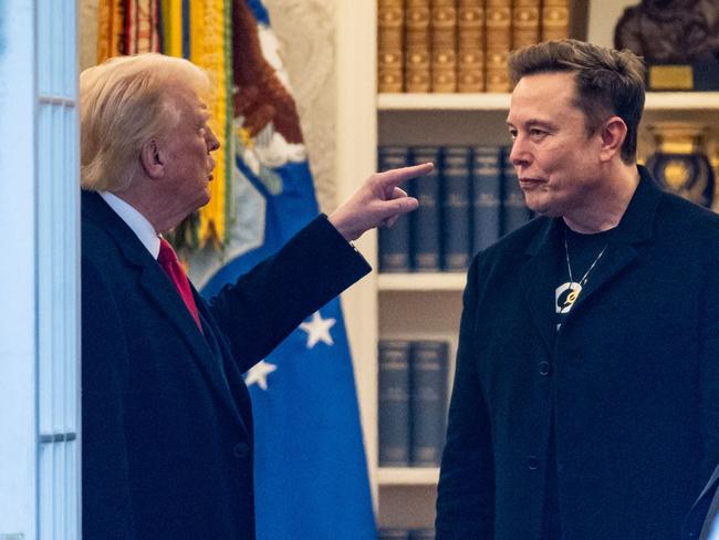 US President Donald Trump and Elon Musk speak in the Oval Office before departing the White House in Washington, DC, on the way to Trump's residence at Mar-a-Lago in Palm Beach, Florida on March 14. Picture: AFP