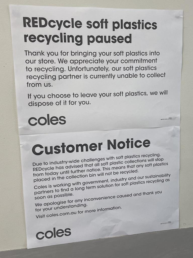 The soft plastic recycling scheme at Coles and Woolworths supermarkets has collapsed. Picture: NCA NewsWire/David Swift