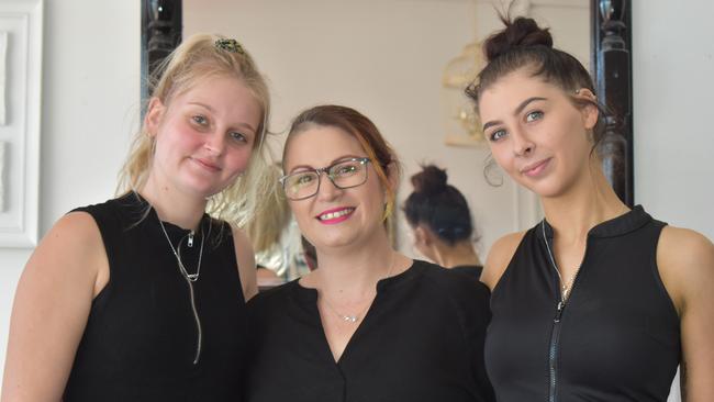 Piper Formosa, Tina Llewellyn and Mackenzie Goodchild at Hair Asylum. Picture: Lillian Watkins