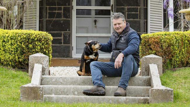 Damian Canny and Lara the Kelpie are inviting the public to the Barunah Plains homestead at Hesse. Picture: Zoe Phillips