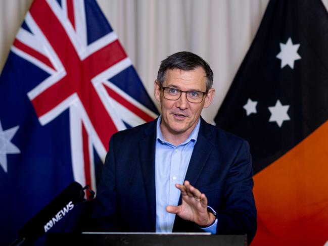 Chief Minister Michael Gunner announces a package for Territory business, including halving power and water prices for 6 months, Picture: Che Chorley