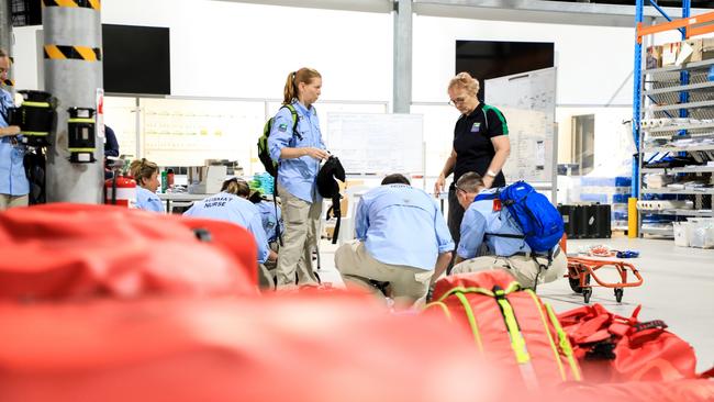 AUSMAT teams prepare to depart Darwin for Christmas Island where they will help with the quarantine of those evacuated from China during the deadly coronavirus outbreak. Picture: SUPPLIED