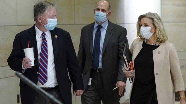 Doug Lamborn, left, and Liz Cheney arrive for a classified House Armed Services Committee briefing in Washington. Picture: Getty Images