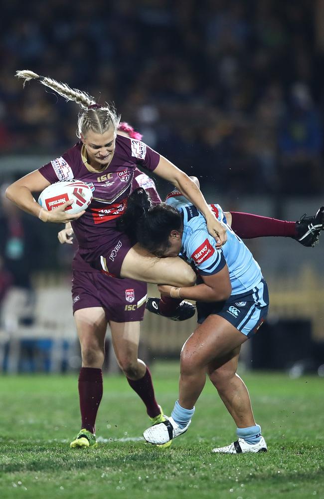 The NSW and QLD women left nothing on the field at North Sydney. (Photo by Mark Kolbe/Getty Images)