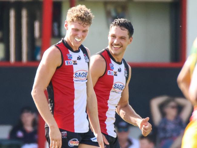 Jake McQueen and Michael Bowden, against St Mary's in Round 11, have been two of Southern Districts' best in the 2022-23 season. Picture: Celina Whan / AFLNTMedia.