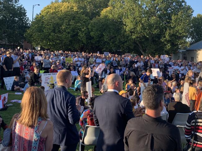 About 1500 people were at the ‘no toxic soil rally’ in Bacchus Marsh on Tuesday night. Picture: Josh Fagan