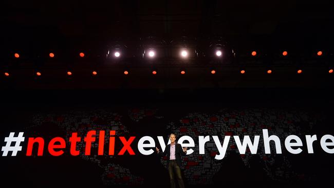 Netflix CEO Reed Hastings gives a keynote address at the Consumer Electronics Show in Las Vegas. Picture: AFP