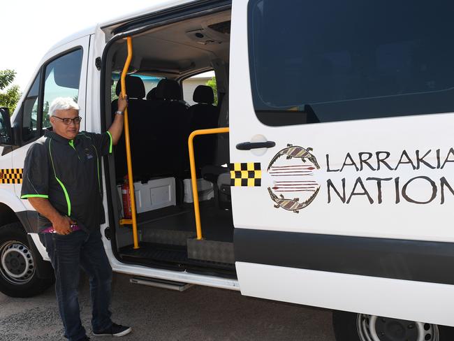 Nelson Tinoco[sitting in vehicle] and David Kurnoth  from Larrakia Nation Aboriginal Corporation that now do  day patrols will now run from 5am to 4pm and there will be 5 cars.