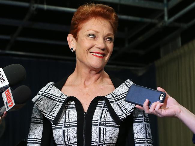 07/05/2019: Senator Pauline Hanson holds a doorstop interview on the first day of the new NSW Parliament. Hollie Adams/The Australian