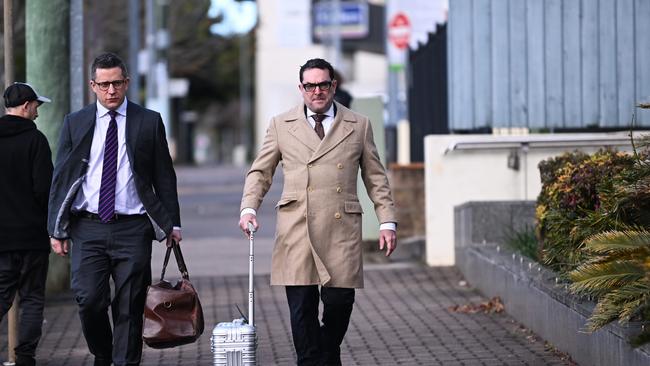 Barristers for former parliamentary staffer Bruce Lehrmann, Patrick Wilson KC and Andrew Hoare KC arrive at the Toowoomba Magistrates Court. Picture: Dan Peled / NewsWire