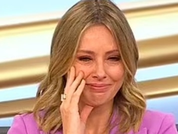 Ally Langdon has had an emotional final morning hosting the Today Show, breaking down on air after sharing a touching photo with co-host Karl. Picture: Nine