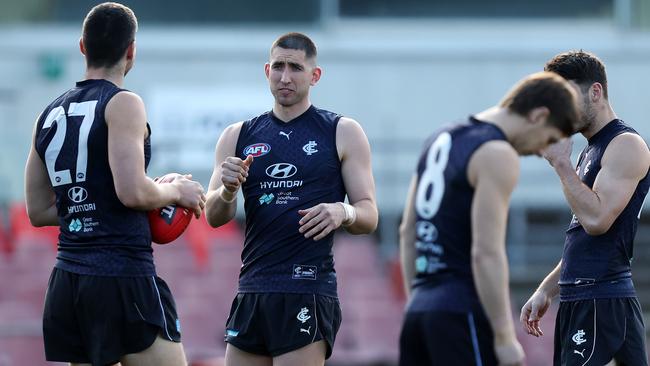 Jacob Weitering says struggles early in his career at Carlton had helped him gain perspective after the shattering round 22 loss to Hawthorn. Picture: Mark Stewart