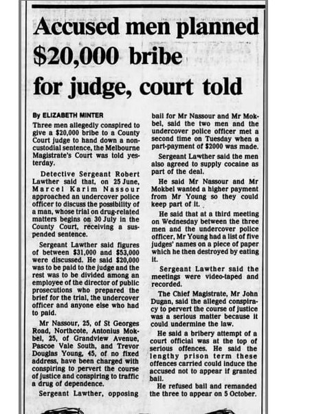 A newspaper clipping from The Age about the Nassour case.