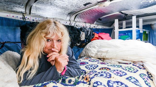 Carol Morris and her dog Ringo have been forced to live in a van since February. Picture: Brenton Edwards