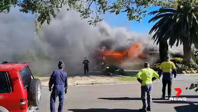 A house has been destroyed in a fire at Hallett Cove. Picture: 7NEWS