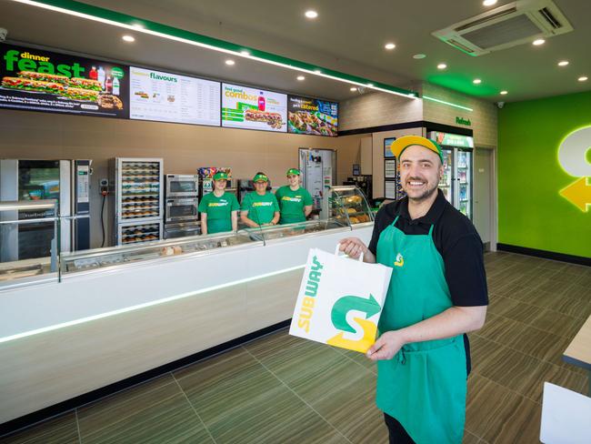 Subway franchisee Brendan Bywaters and staff inside his Lysterfield store.