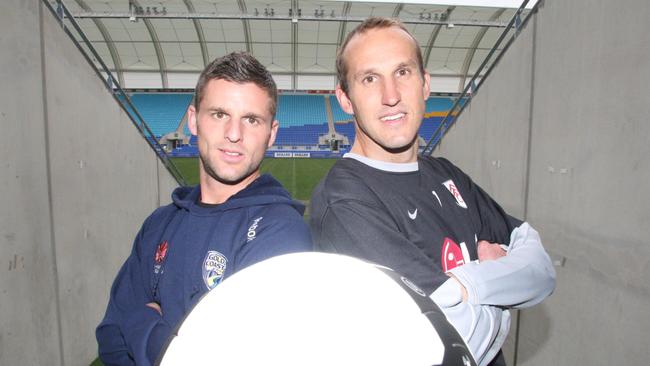 Gold Coast Jason Culina and Fulham's Mark Schwarzer ahead of the pre-season friendly which United won.