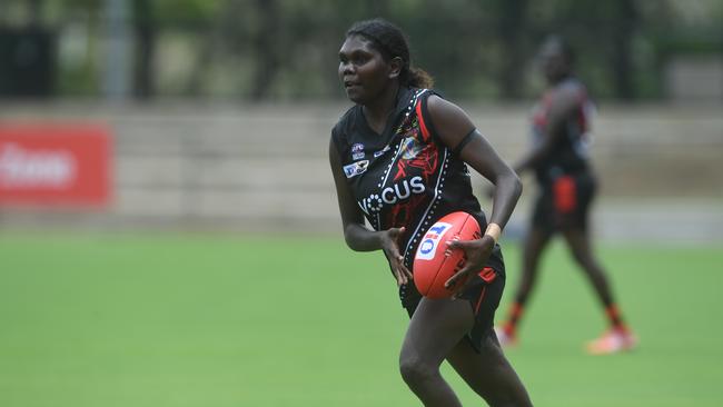 Fredya Puruntatameri plays in the first ever Tiwi Bombers Premier Women's side for the NTFL 22/23 season. Picture: (A)manda Parkinson