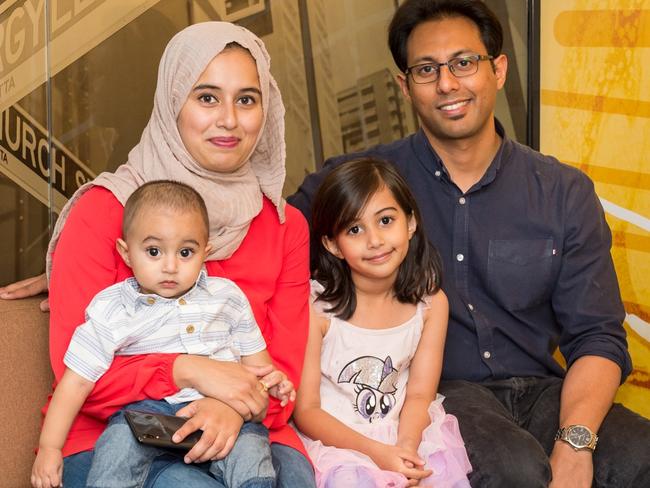 Tehreem Ali Kham, 28, and her husband Muhammad Kashif Rahman, 36, and their two children Zain, 1, and Zoeya, 5, have applied for the Federal Government's First Home Loan Deposit Scheme to help buy their first property in 2020. Picture: Supplied.