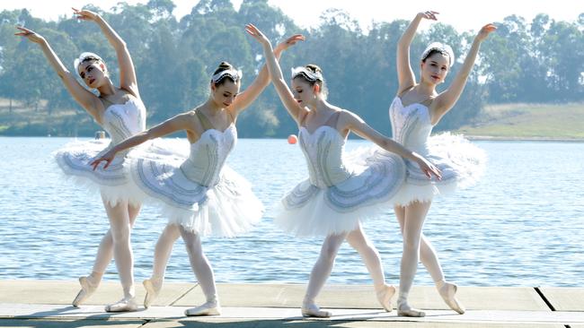 Dancers from The Australian Ballet at the launch of Ballet Under the Stars at the Sydney International Regatta Centre. Picture: Matthew Sullivan