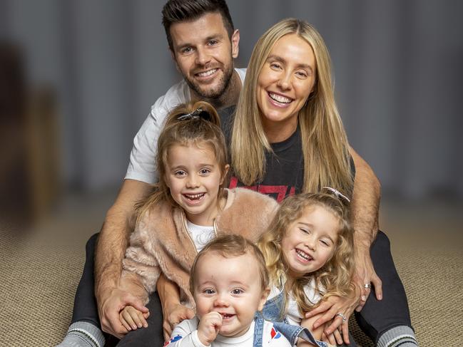 Richmond captain Trent Cotchin, wife Brooke and their three children Harper, Mackenzie, and Parker.