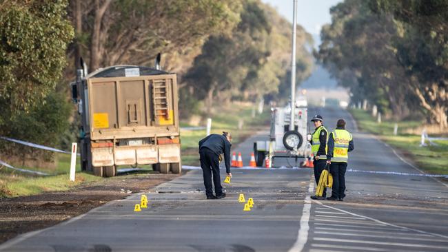 Major collision unit investigators at the scene. Picture: Jake Nowakowski